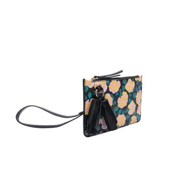 Melie Bianco Los Angeles Vegan Floral Black Zip Wristlet NEW - Picture 8 of 9